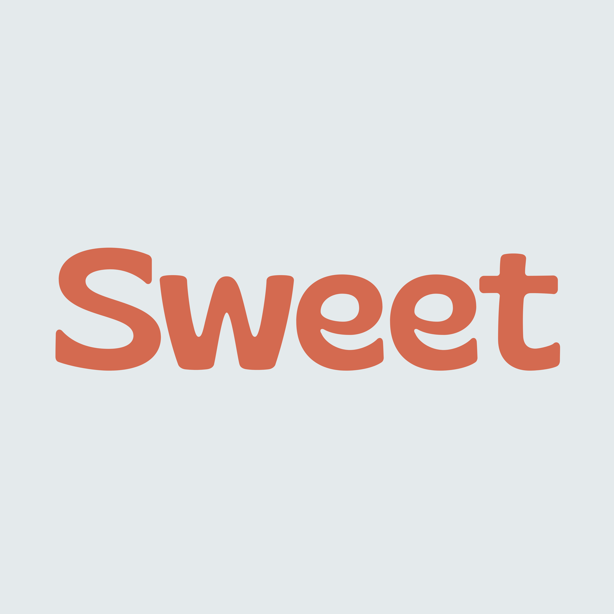 The word 'Sweet' written in bold, orange letters on a light grey background.