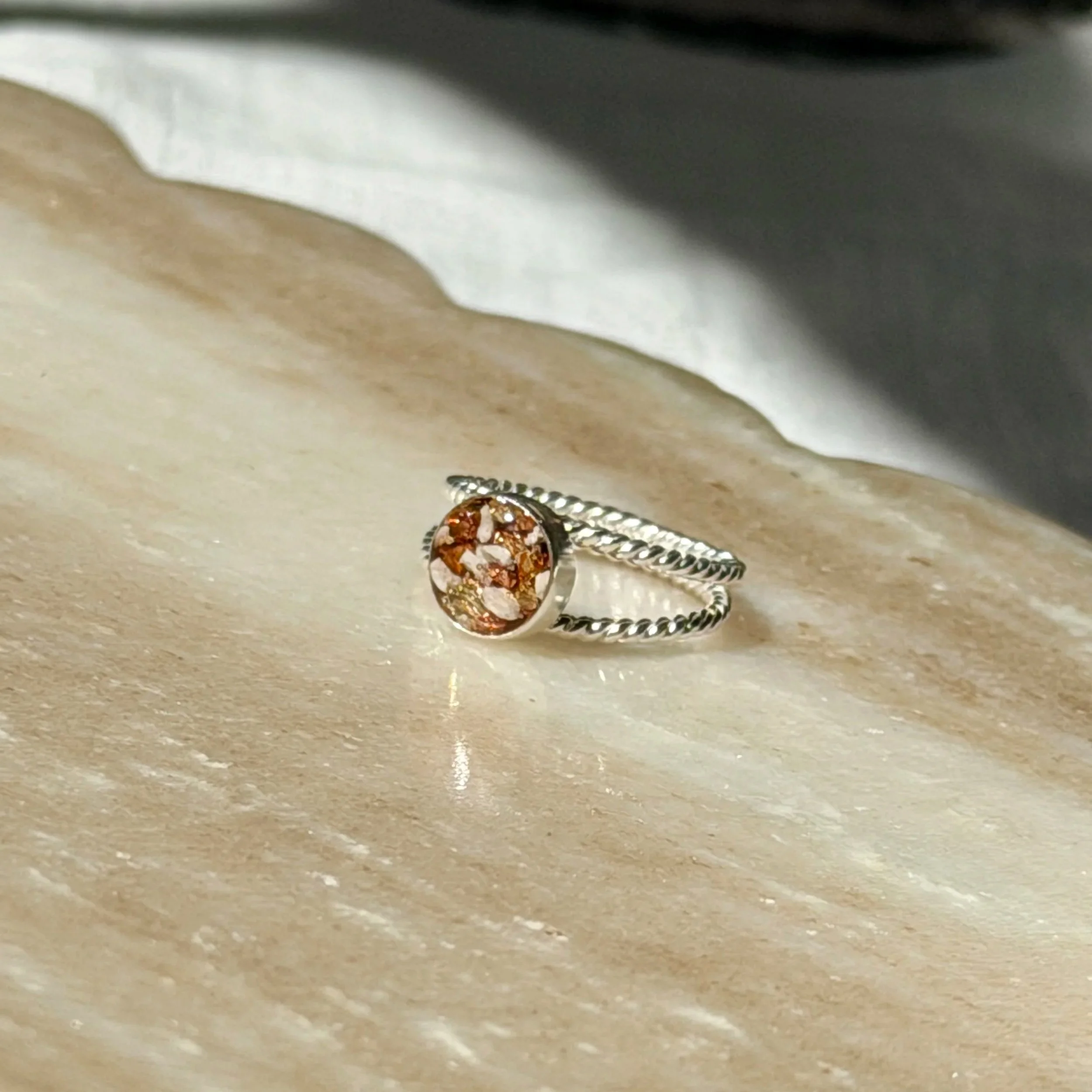 Memorial keepsake ring made with cremation ashes