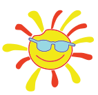 Smiley face sun with sunglasses and colorful rays