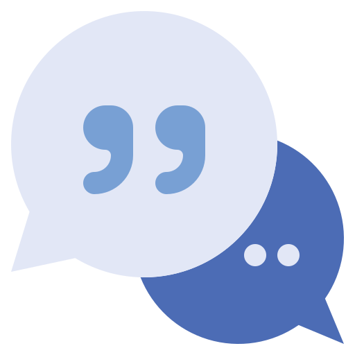 Two speech bubbles, one with quotation marks and the other with three dots, overlapping