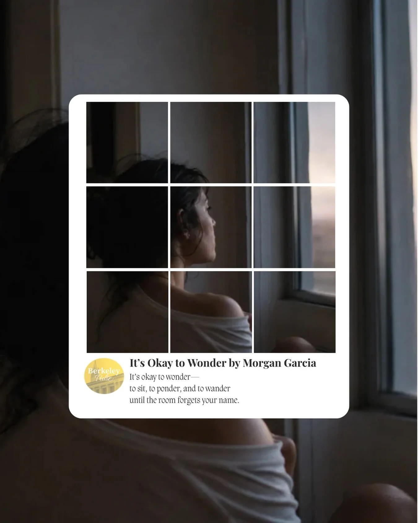 It&rsquo;s okay to wonder&mdash;
to sit, to ponder, and to wander
until the room forgets your name.

I have carried unrest
like heat beneath the ribs,
a small weather no one sees
until I speak
and the thunder comes out gently.

🔗 To read more of thi