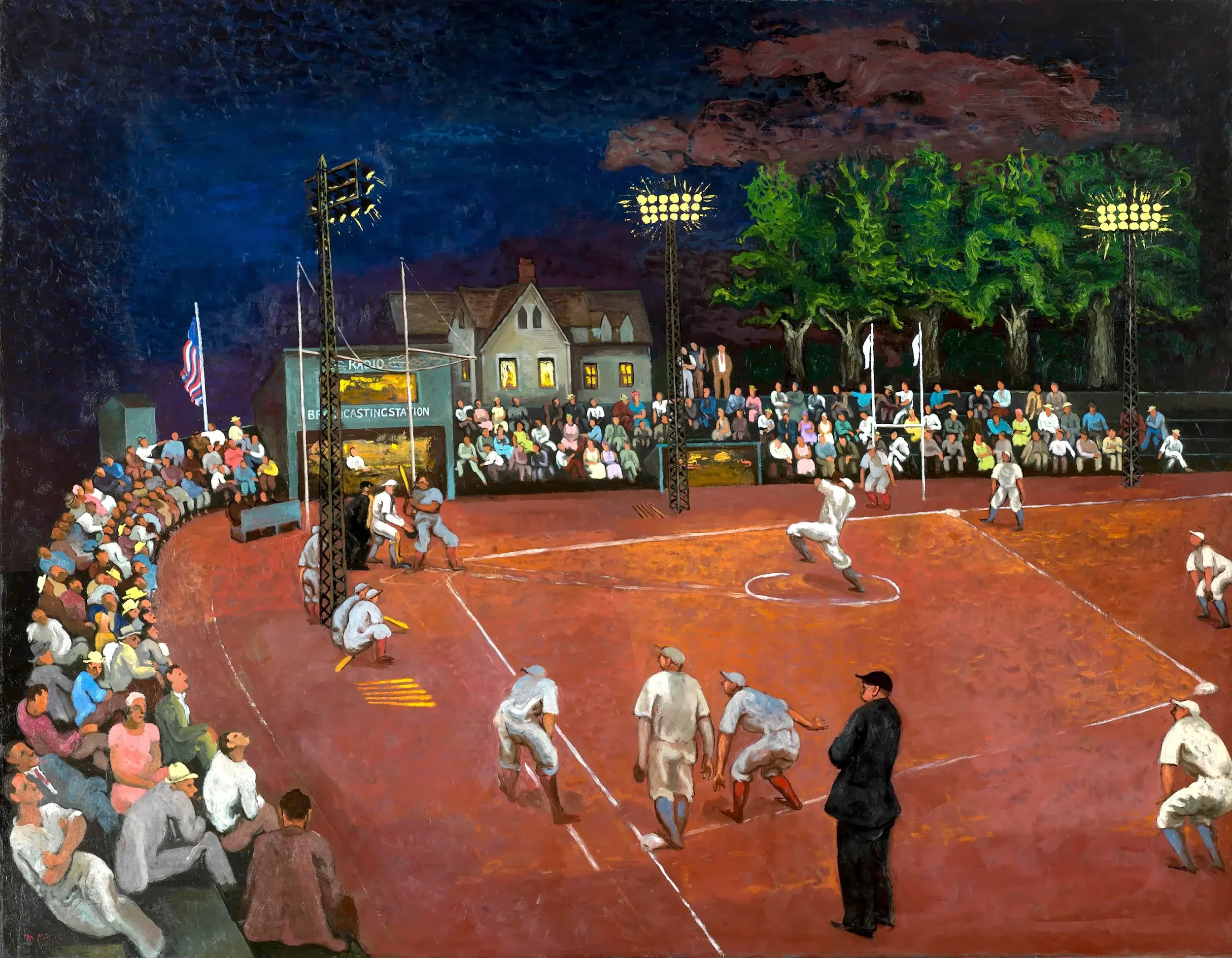 Baseball at Night, Oil on Linen