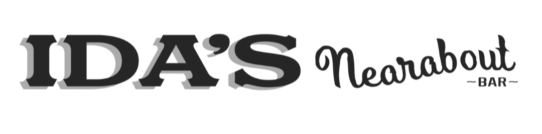 Logo for IDA'S Nearabout Bar with stylized text and a dark background.
