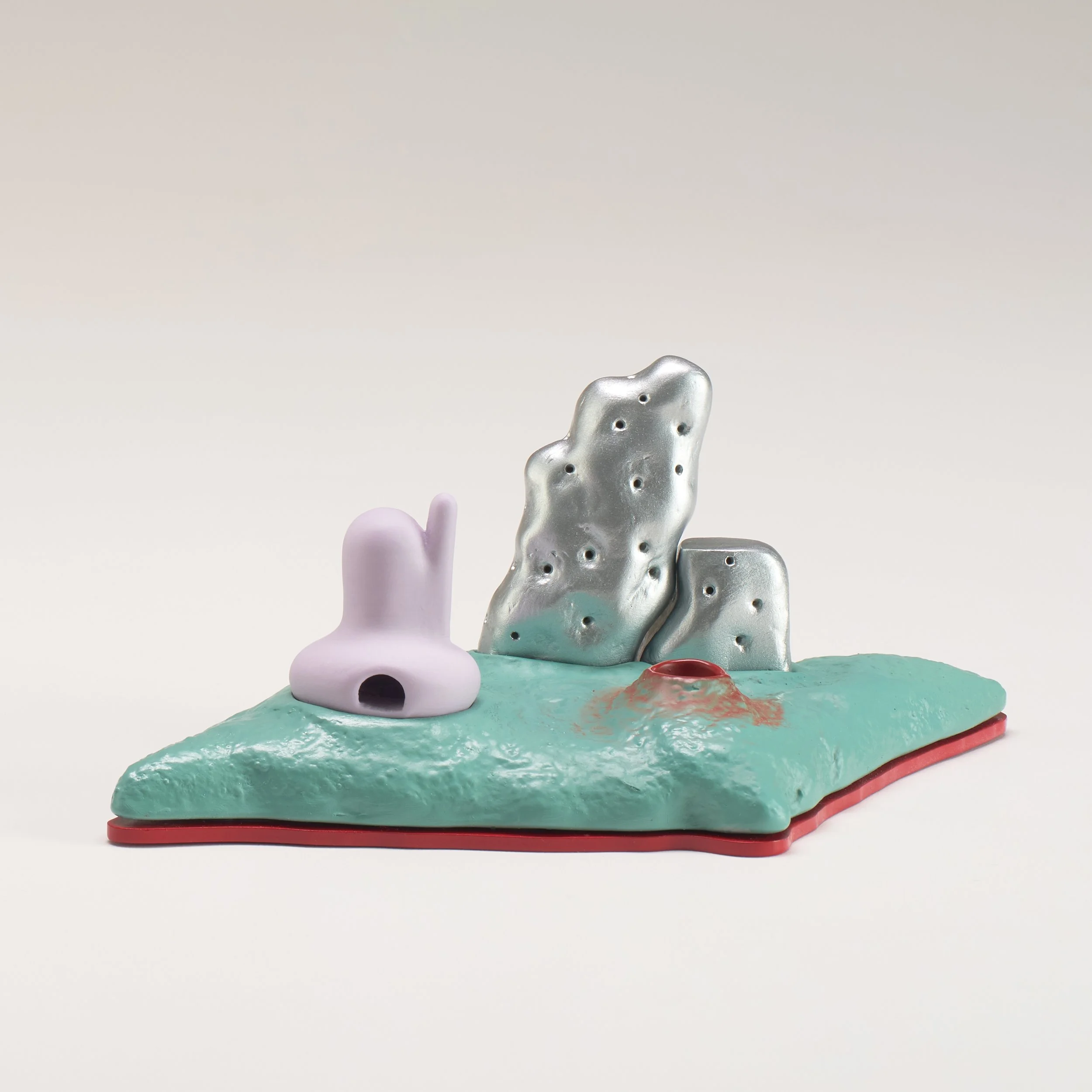 Dust in the Windshield, 2023 Ceramic, Colored Porcelain, Catalyzed Polyurethane, Epoxy Resin, Acrylic 3 1/4 x 7 1/2 x 4 1/4 in.