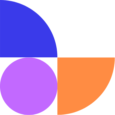 A pie chart with four sections in blue, purple, black, and orange colors.