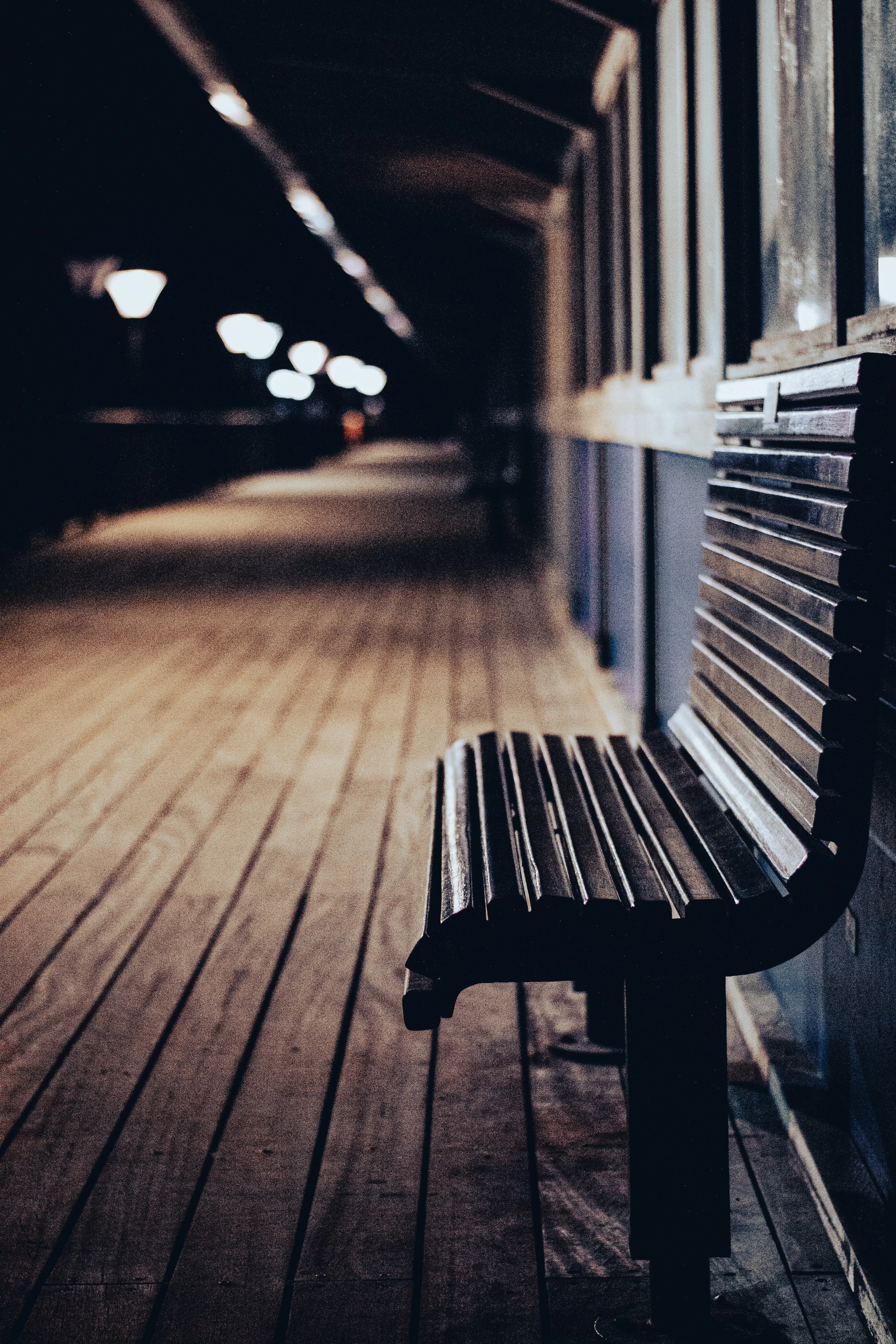 Empty Bench On Night Pier | Boscombe Pier | Bournemouth
