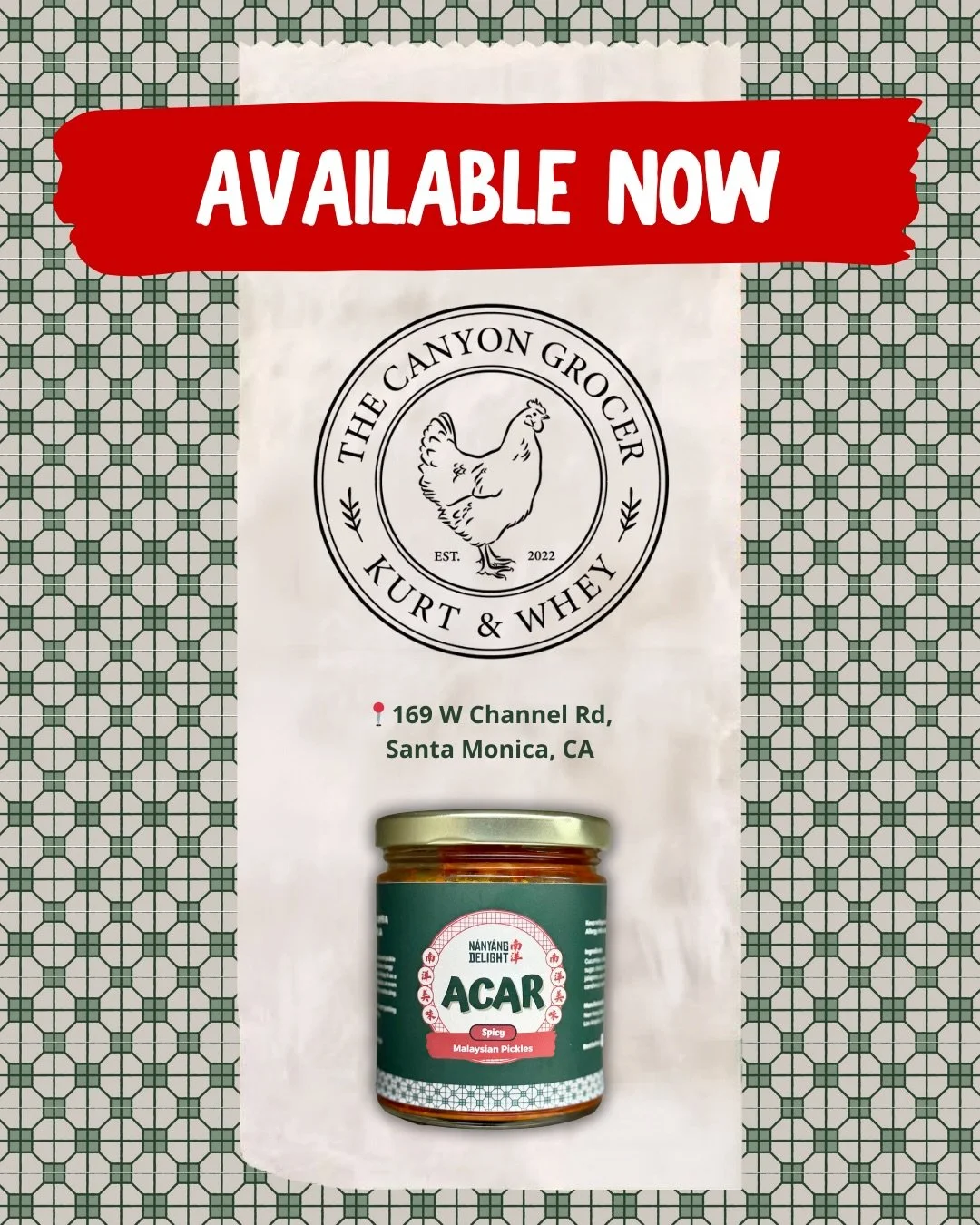 Santa Monica friends &mdash; your neighborhood grocer just got a little tangier 🥒✨

You can now find our Spicy Acar at The Canyon Grocer &mdash; a go-to spot for thoughtfully sourced pantry goods, local favorites, and everyday staples.

If you&rsquo