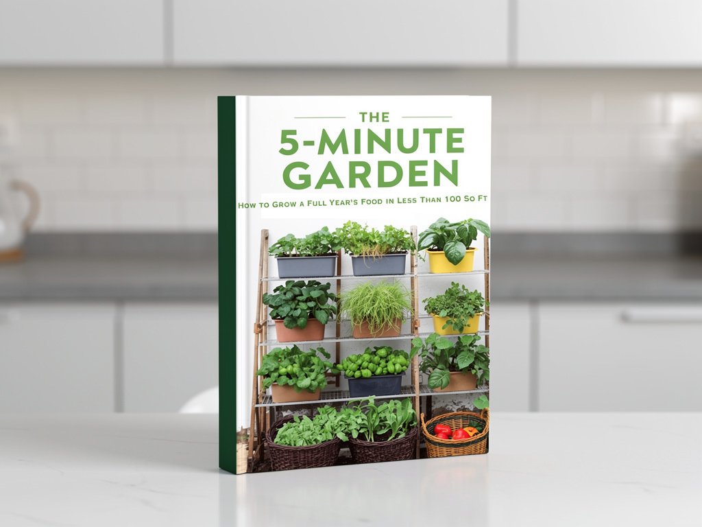 Gardening book sitting on the countertop of a clean, modern minimalist kitchen