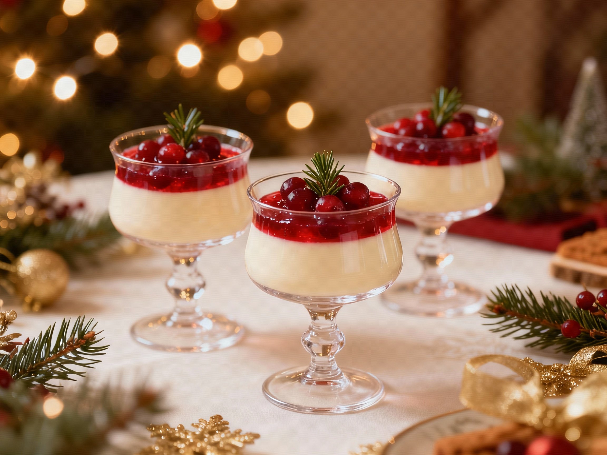 Spiced Gingerbread Panna Cotta with Cranberry Gelée
