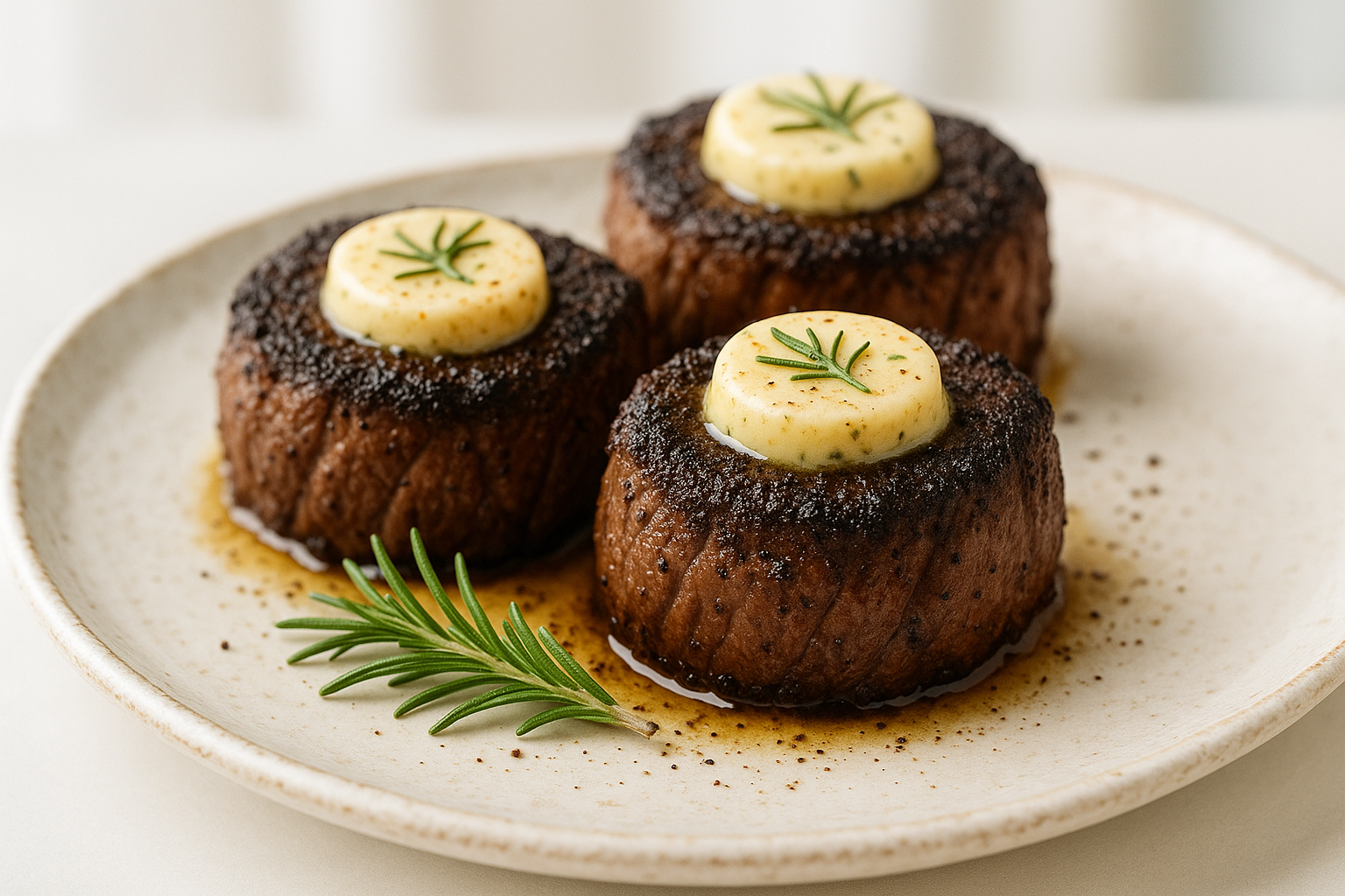 Keto Espresso-Crusted Beef Medallions with Vanilla Rosemary Butter 