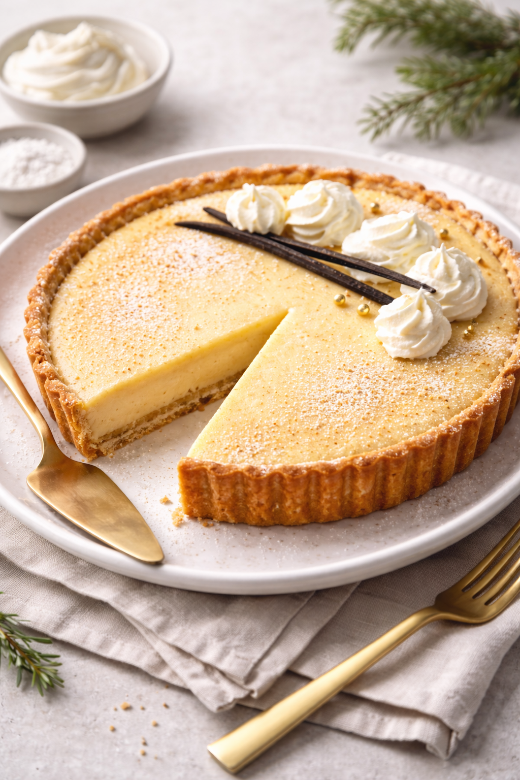 Keto Maple–Vanilla Custard Tart with Almond Crust 