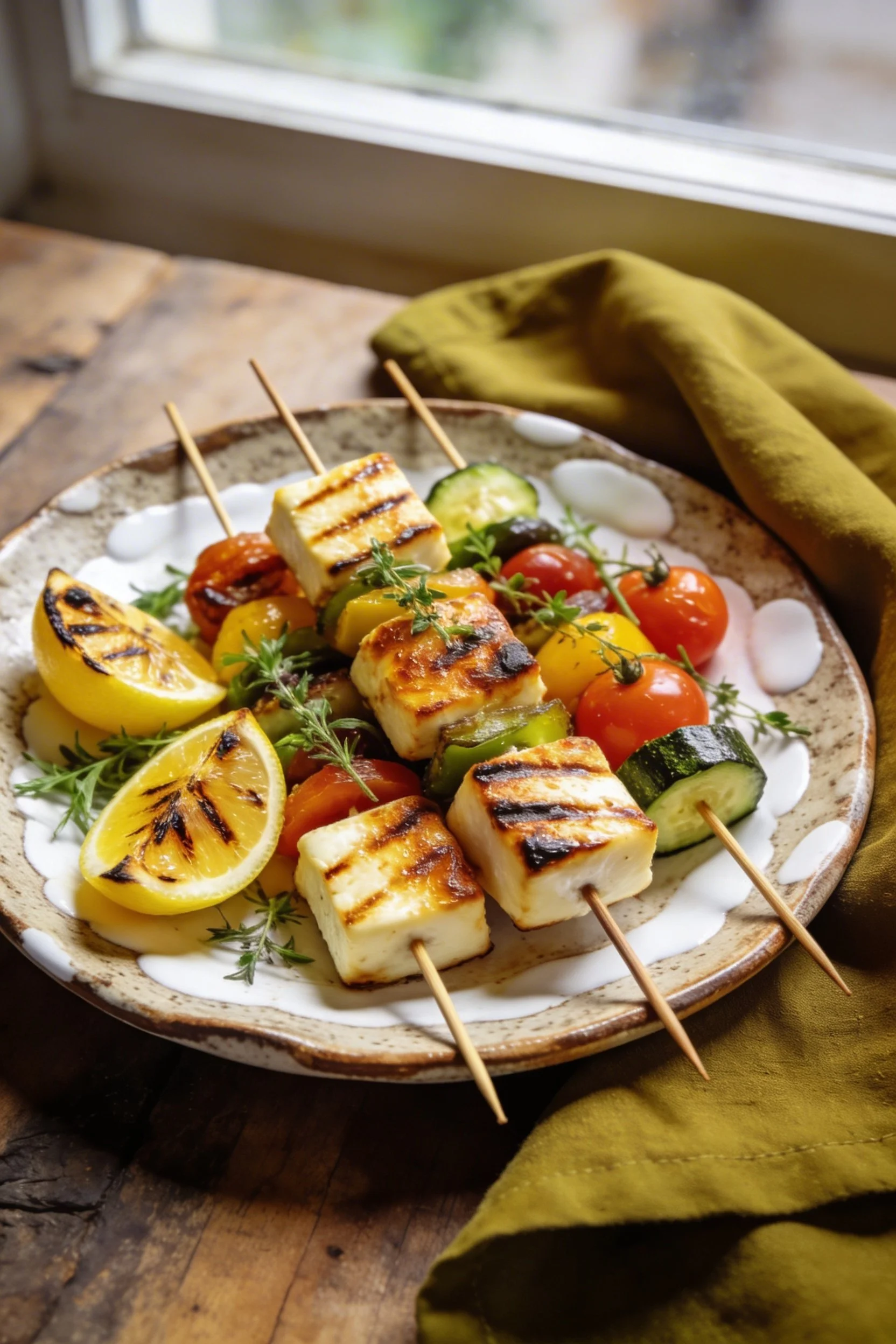 Grilled Halloumi &amp; Lemon Skewers