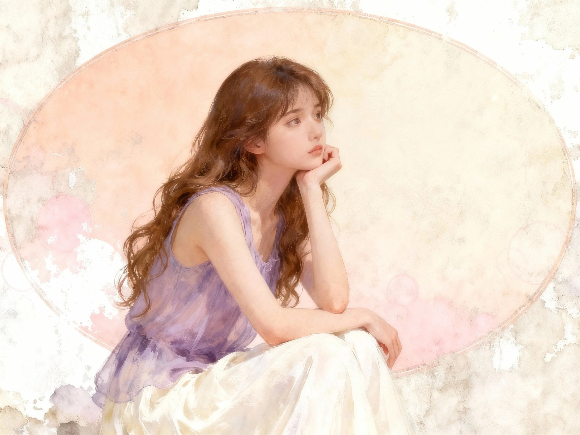 Watercolor art of a young woman thinking