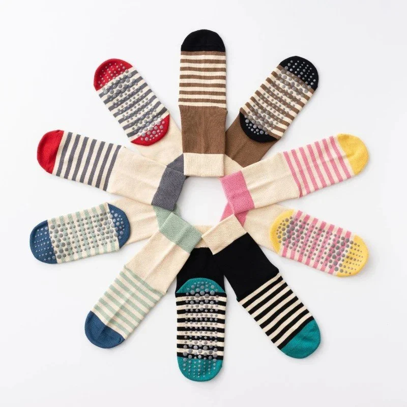 Breathable Striped Cotton Yoga Socks Women