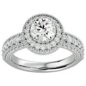 Halo Diamond Engagement Ring in 14 Karat White Gold