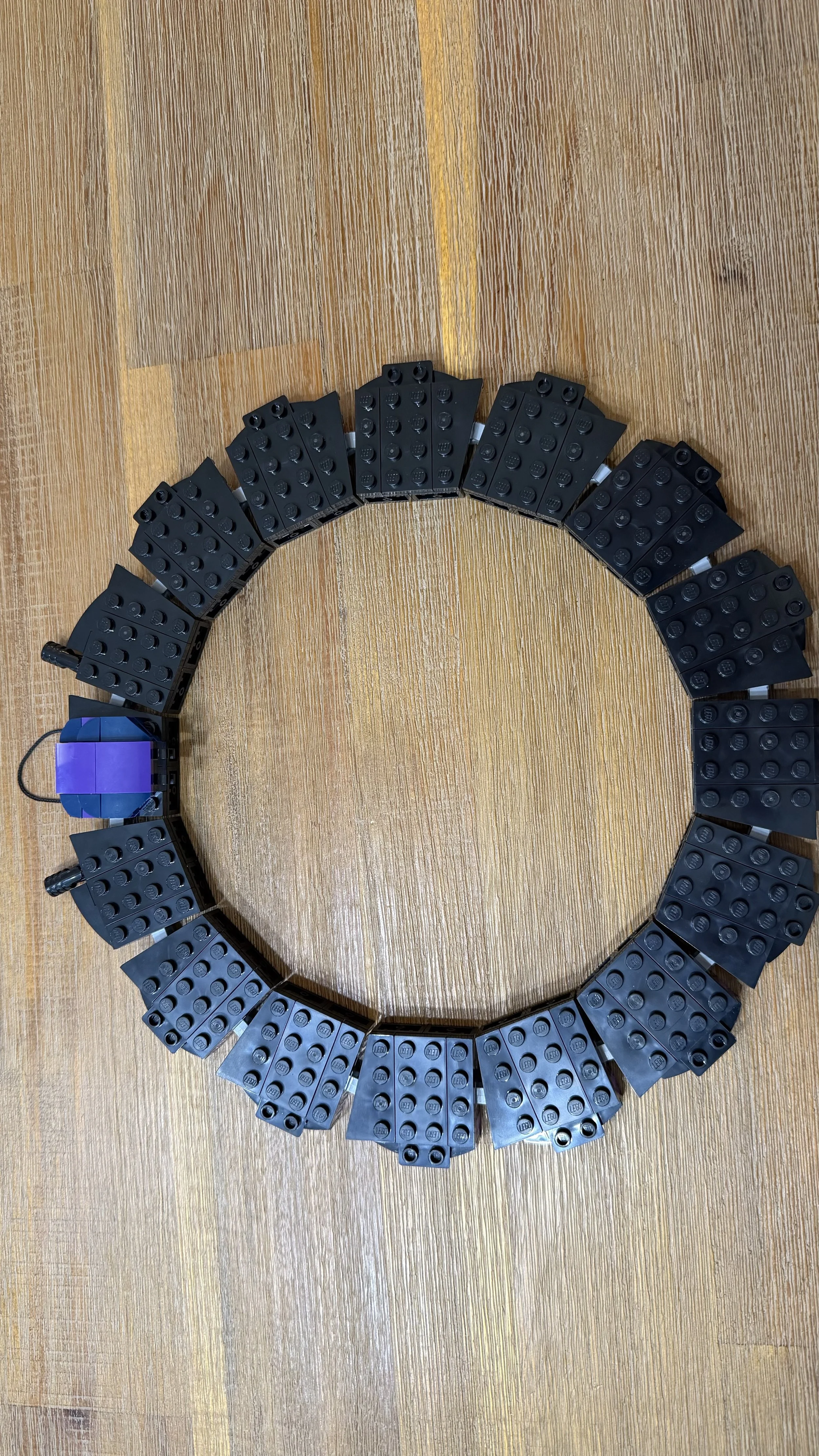 Completed circular LEGO Halloween Wreath frame before decorations are added