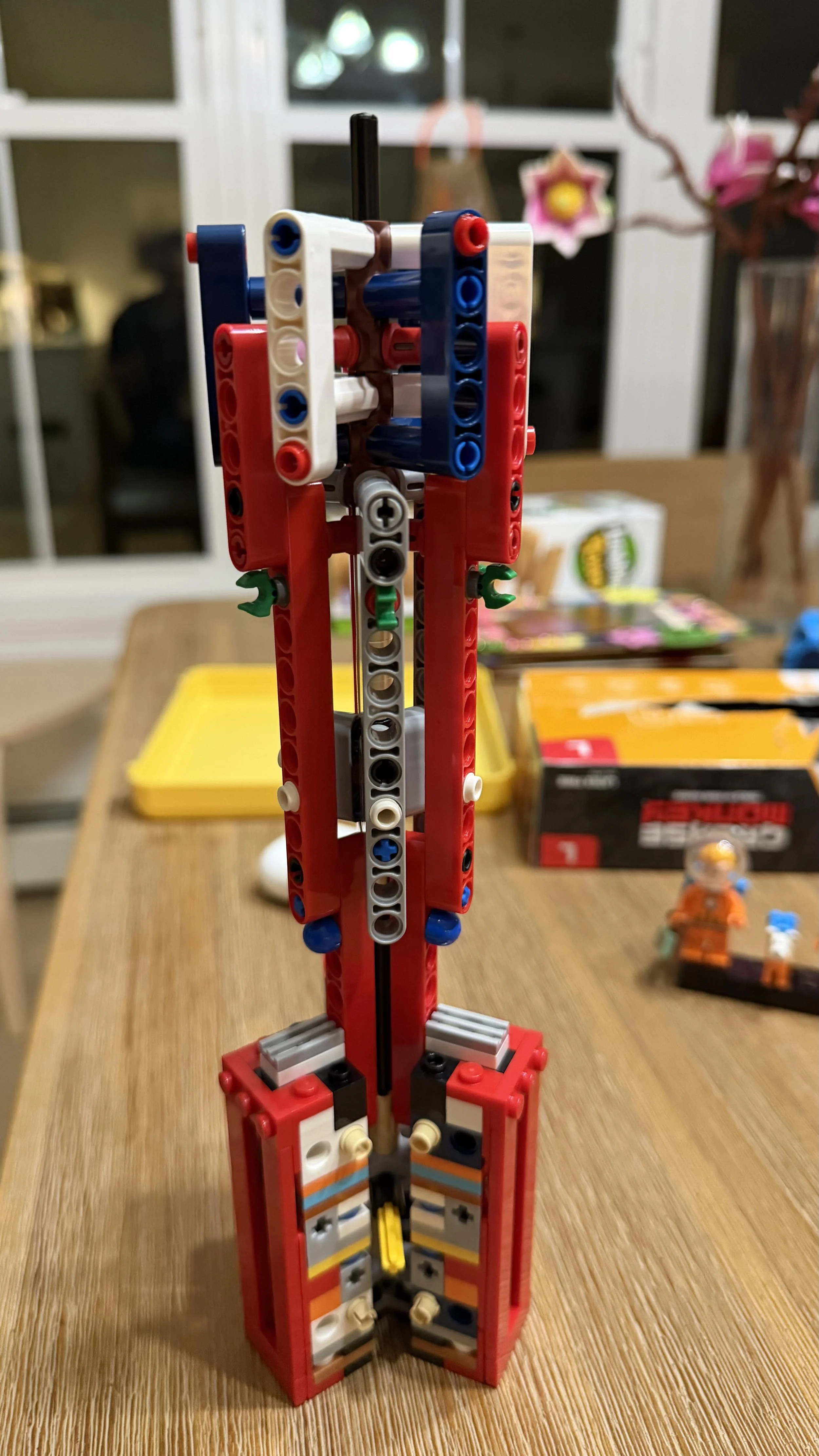 Complex Technic frame inside LEGO Tintin Moon Rocket 21367 during assembly