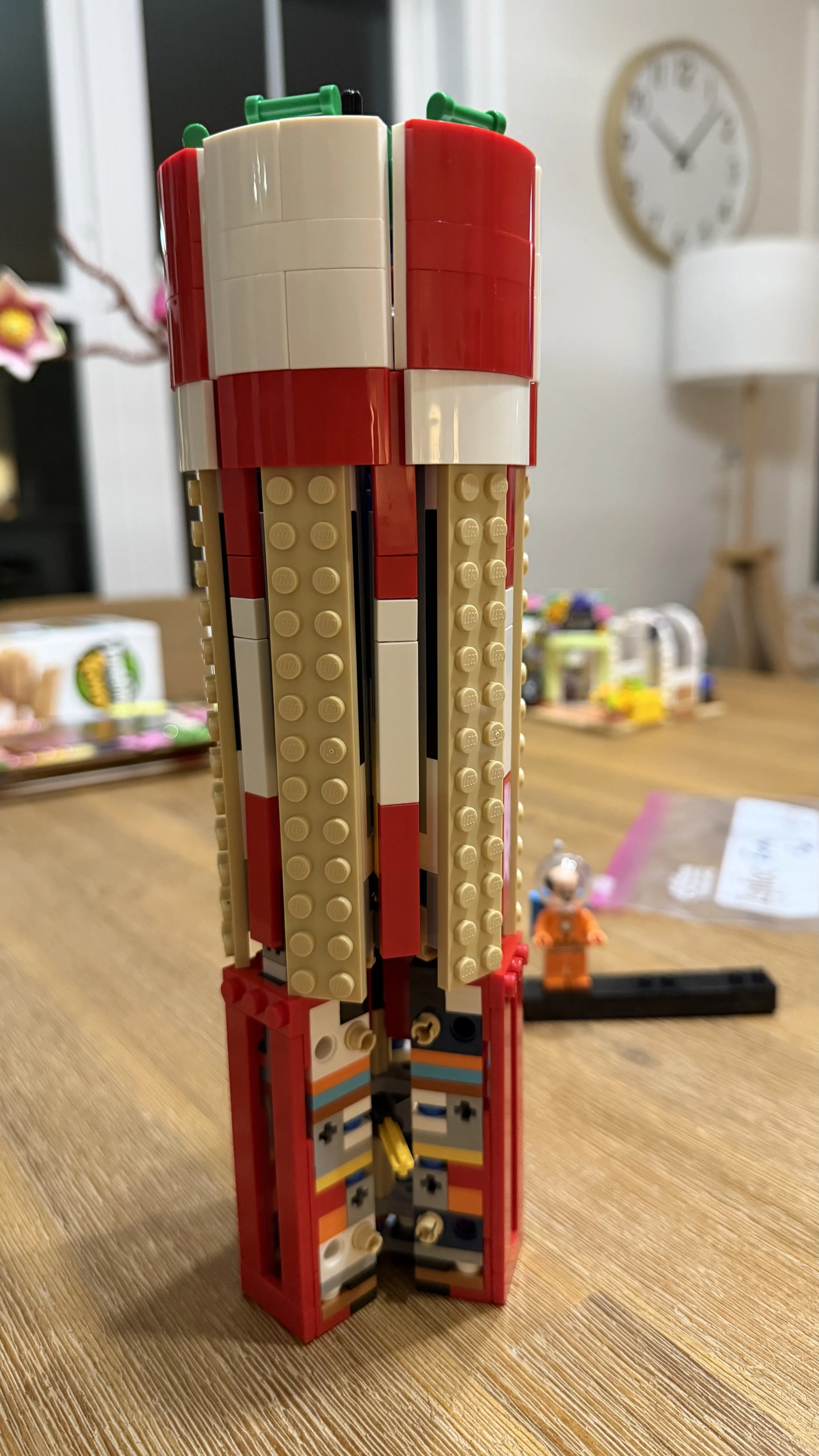 LEGO Tintin Moon Rocket exterior shell panels being added over the internal frame
