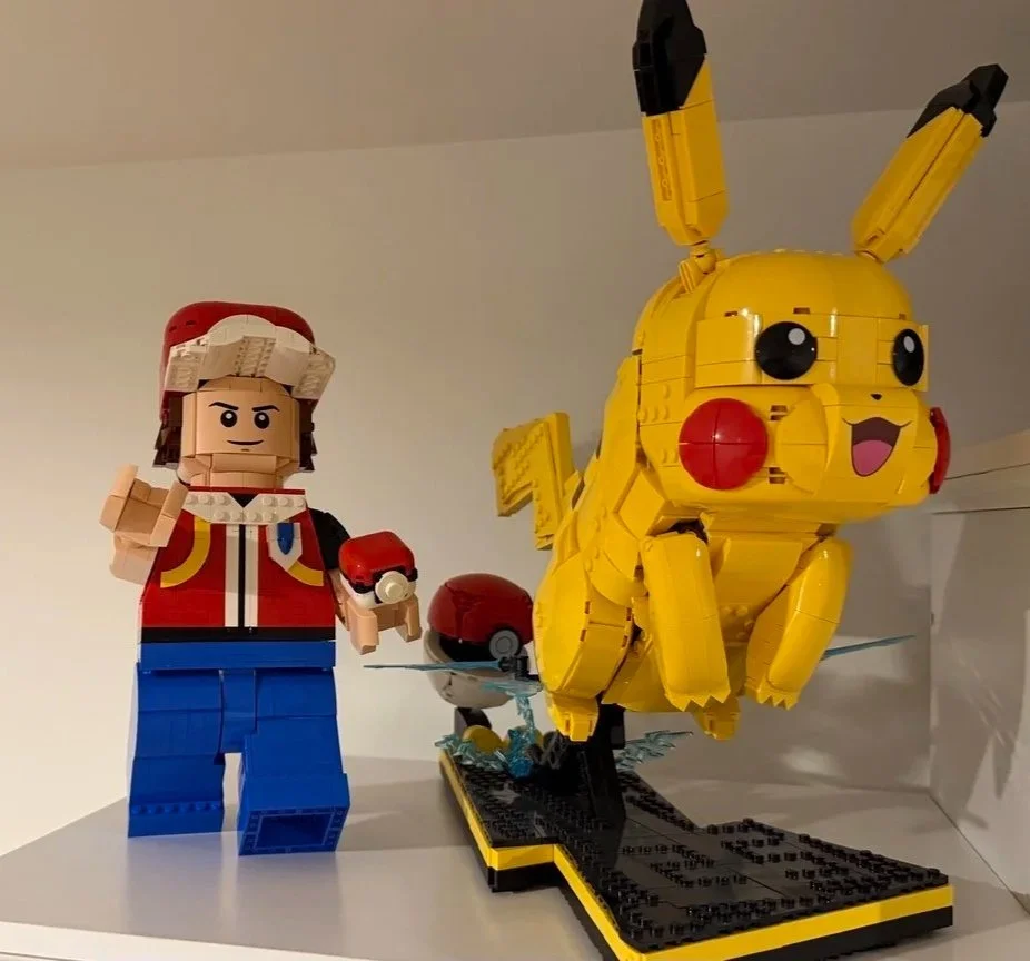 Finished shelf display beside Pikachu