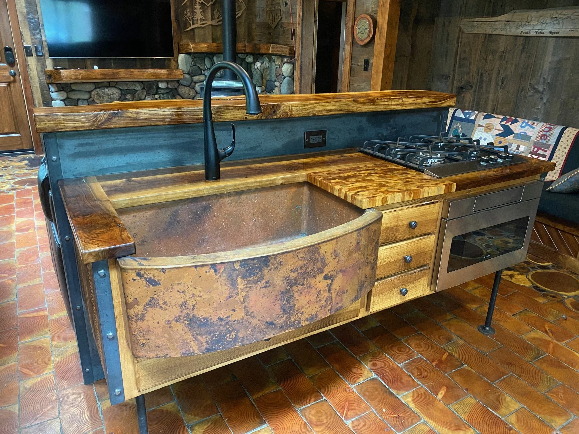 Custom black walnut counter top and integrated kitchen