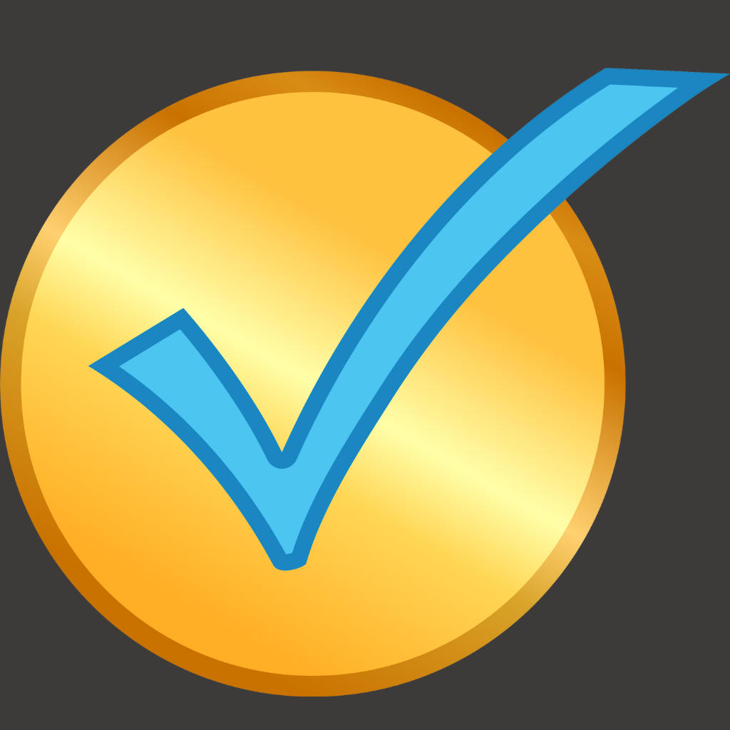 Gold circle with a blue checkmark inside.
