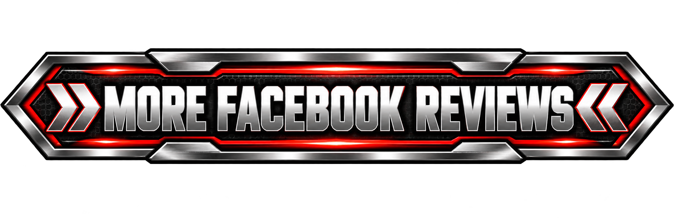 Text that says 'More Facebook Reviews' in bold metallic font with red accents and a futuristic design, on a black background.