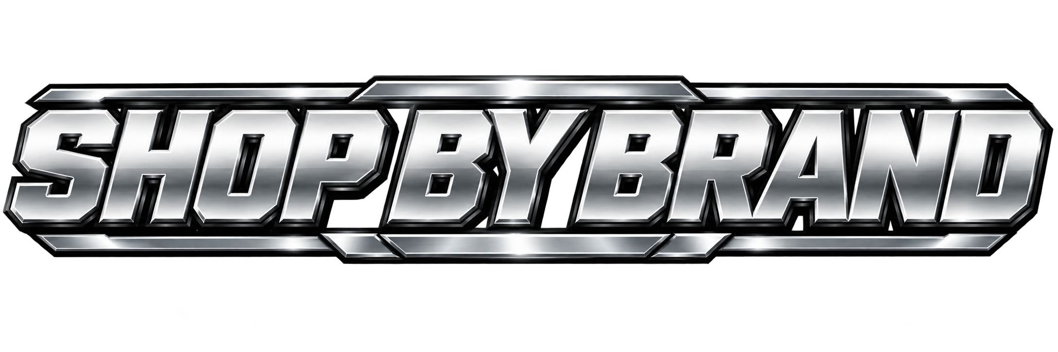 Logo for 'Shoppyb Brand' with metallic, chrome-like text on a black background.
