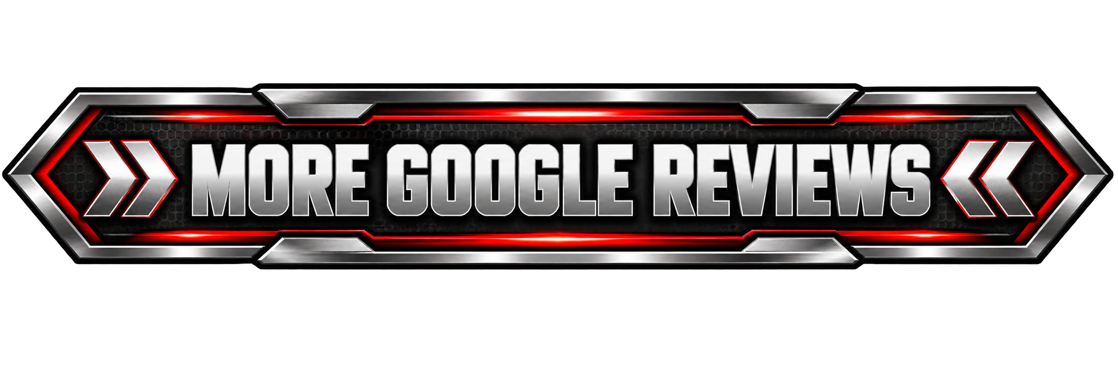 A futuristic sign with metallic and red accents that reads 'More Google Reviews'.
