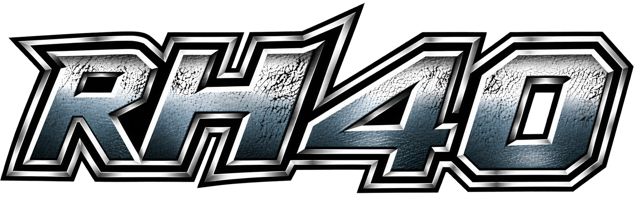 Stylized metallic chrome logo spelling "RHYTHM" on a black background
