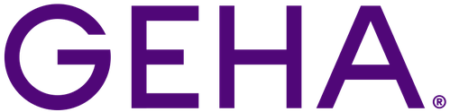 The word 'GEHA' written in bold purple letters on a white background.