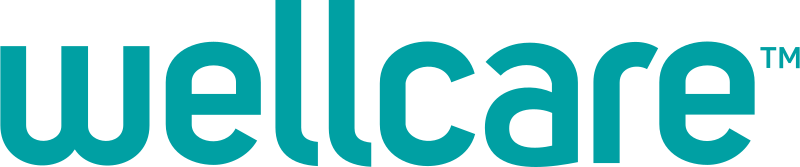 Wellcare logo in teal font on a black background