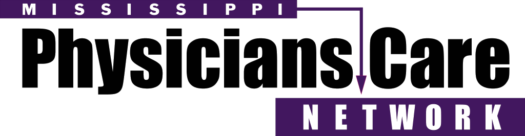 Mississippi Physicians Care Network logo with black and purple text on a white background.