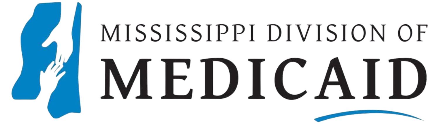 Mississippi Division of Medicaid logo with a stylized blue medical cross on the left and purple text.