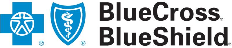 BlueCross BlueShield logo with a blue cross and a shield containing a caduceus symbol.