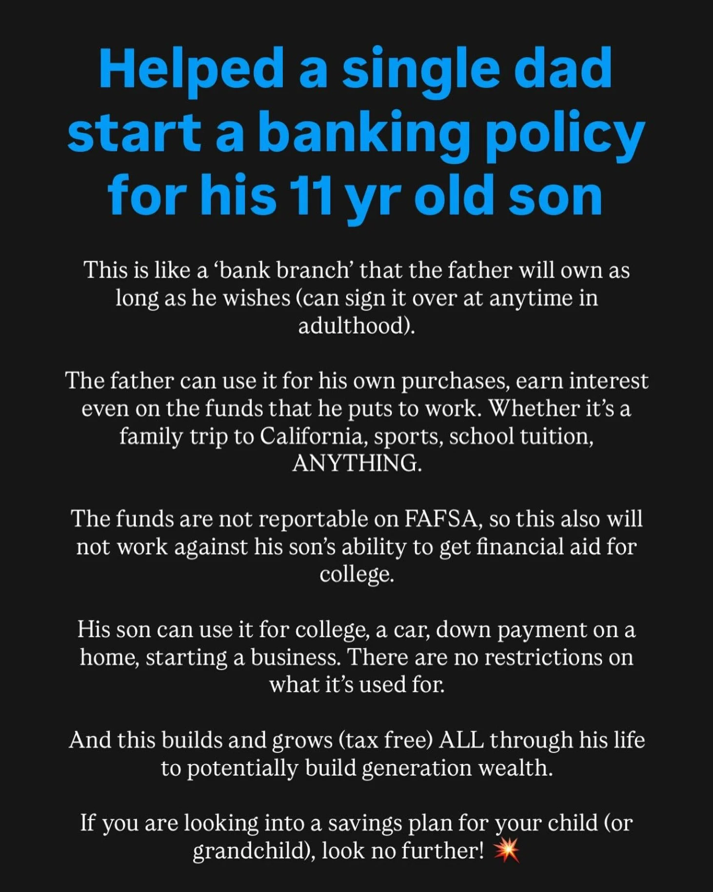Rock solid asset for kids. I would choose this over a college 529 any day of the week! If you have a child who you want to help with this, send me a dm that says KIDS BANK
