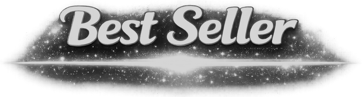 Black and white graphic with the words 'Best Seller' above a starry sky, resembling a sparkling galaxy.