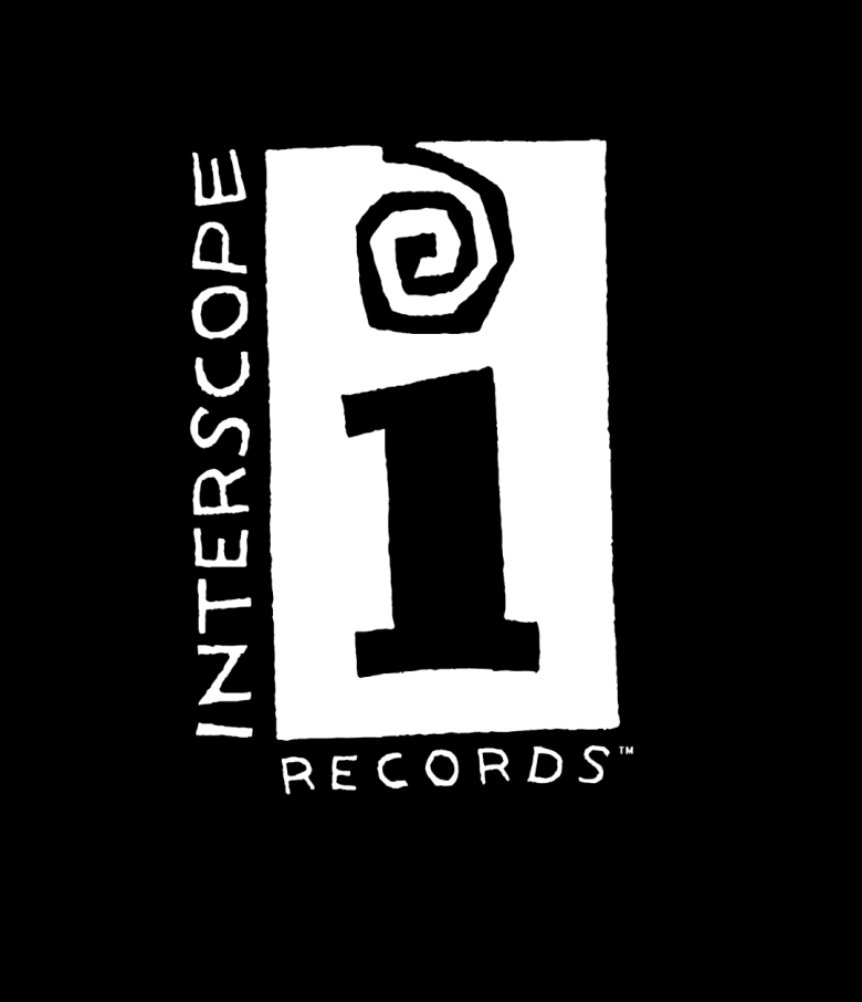 Black and white logo of Interscope Records featuring a large number "1" with a spiral above it and the words "INTERSCOPE" vertically along the left side and "RECORDS" curved beneath.