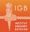 Logo with orange background featuring a candle wrapped in a rope, with text 'IGB' at the top and 'Institut Gregory Bateson' at the bottom.