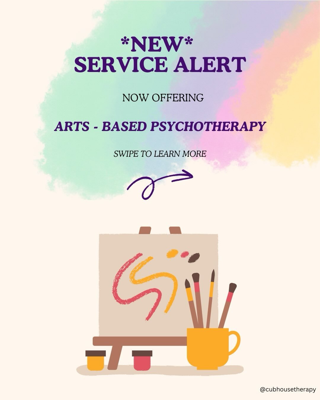 Every child deserves a space where they feel safe, 
seen, and free to just be themselves. 💜

That's exactly why we're so excited to announce 
that arts-based psychotherapy is now available 
at Cubhouse Therapy.

This is therapy that meets kids where