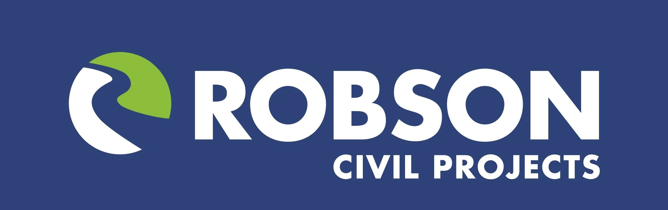 Robson Civil Projects logo with green and white stylized globe and text on a dark blue background.