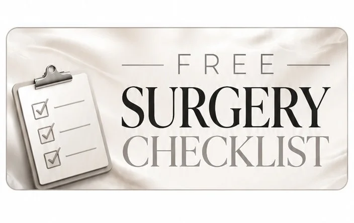 A promotional banner advertising a free surgery checklist with a clipboard and checkmarks.