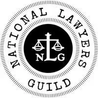 Logo of the National Lawyers Guild featuring a scale of justice and the initials NLG