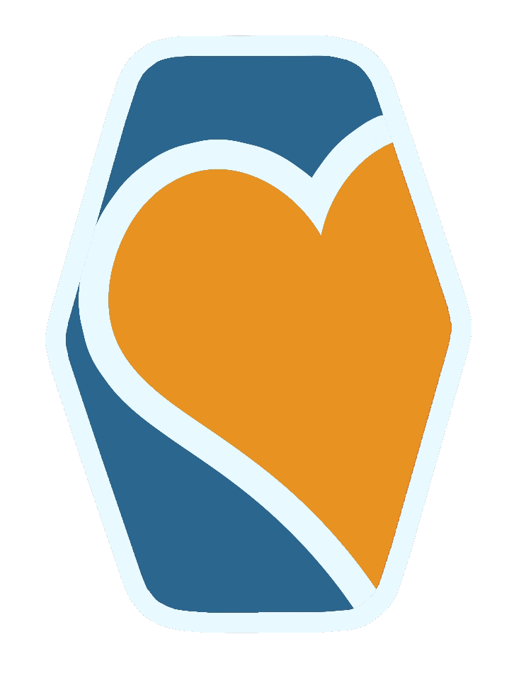 A sabacc card with a heart shape, featuring an Ahsoka-inspired orange center and blue background.