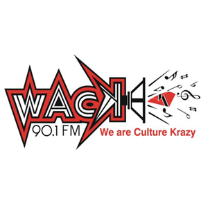 Logo for WACK 90.1 FM radio station with the slogan 'We are Culture Krazy' and musical notes.