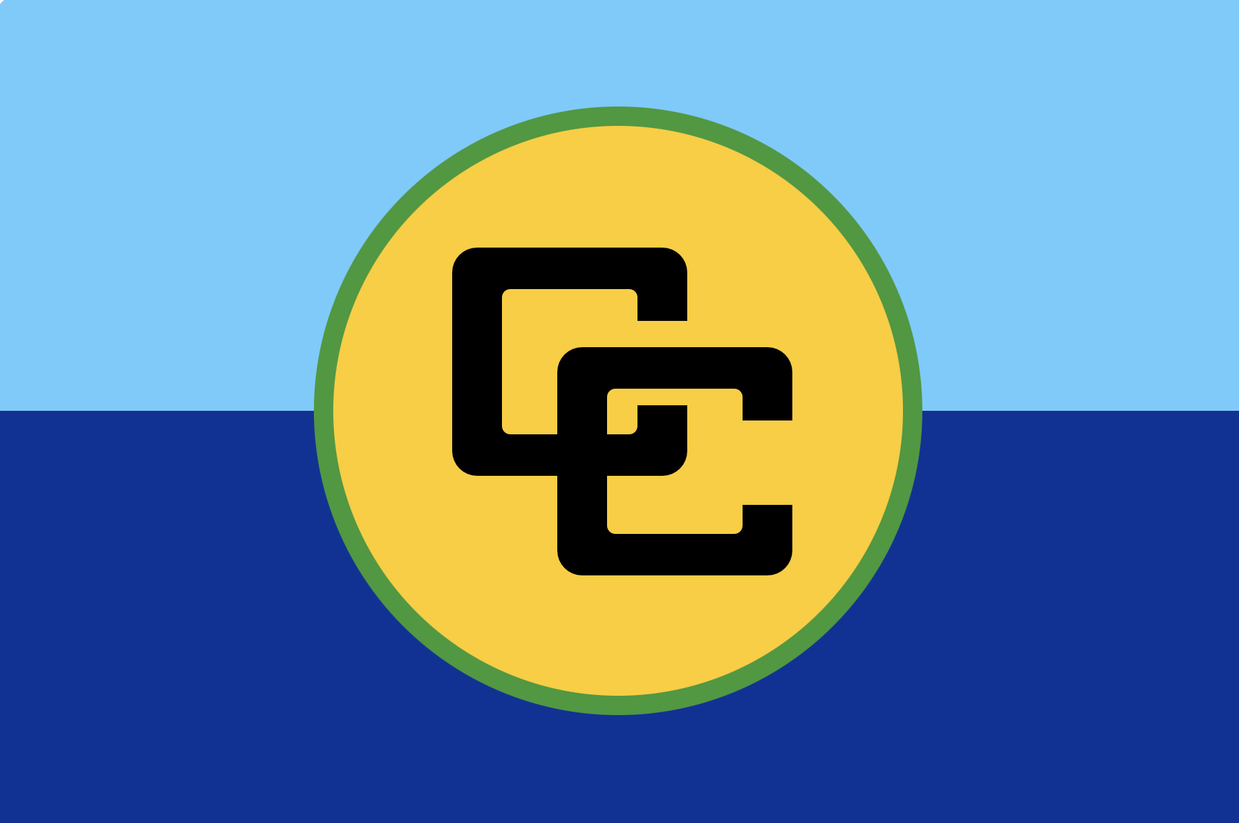 flag with a yellow circle containing black 'C' and 'E' letters in the center.