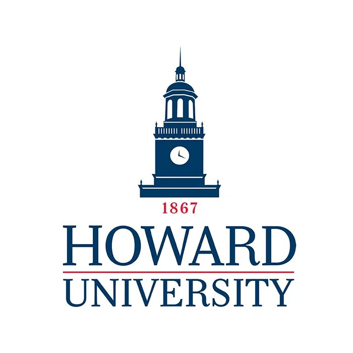 Graphic of a clock tower with a spire, above the words '1867 Howard University' in blue text.