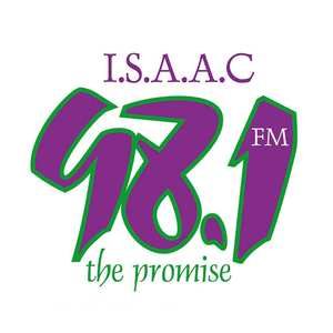 Logo for I.S.A.A.C 78.1 FM radio station with the slogan 'the promise' in green text.