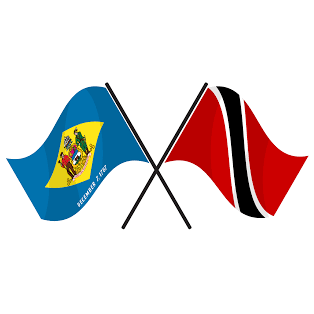 Caribbean flags crossed next to each other.