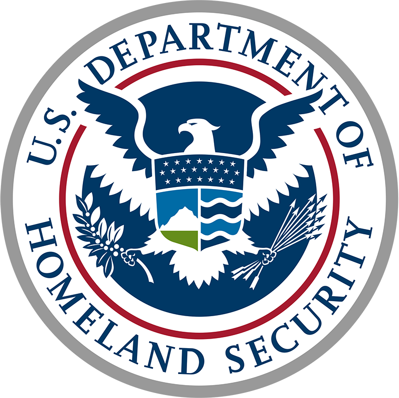 Seal of the U.S. Department of Homeland Security featuring an eagle with wings spread, holding an olive branch and arrows, with stars on its chest, encircled by the organization name.
