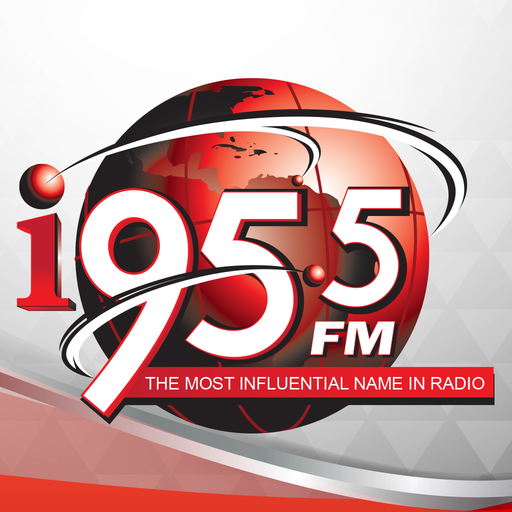 Radio station logo with a red and black globe, featuring the text "105.5 FM" and "The Most Influential Name in Radio."